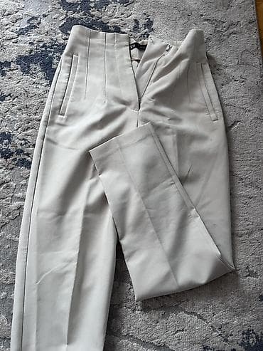 ZARA qadın klassik şalvar - Rəng: açıq bej/ivori - Kəsim: düz, yuxarı