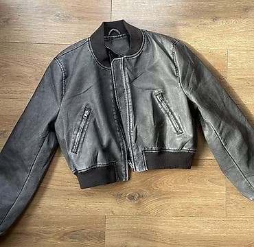 Qısa model boz bomber gödəkçə - Stil: bomber, qısa kəsim - Rəng: tünd