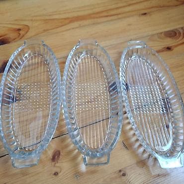 Şüşə oval servis qabları – 6 ədəd dəst - Material: şəffaf, qalın şüşə