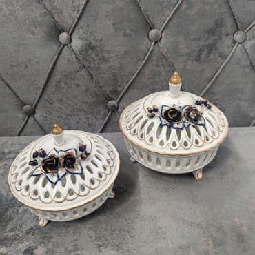 qedmi qablar: Qədimi 1910 il Schierholz kobalt konfet qabı el işi nazik farfor Real — 1