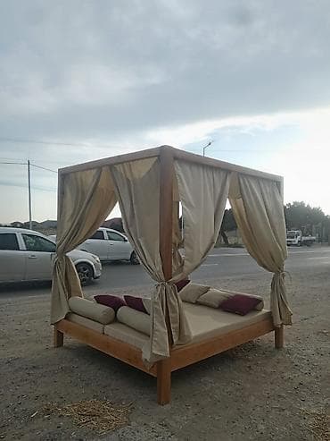 bag stullari: Açıq havada istirahət üçün taxta baldaxınlı lounge çarpayı - — 4