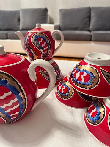 piyalə: Çay dəsti, rəng - Qırmızı, Farfor — 5