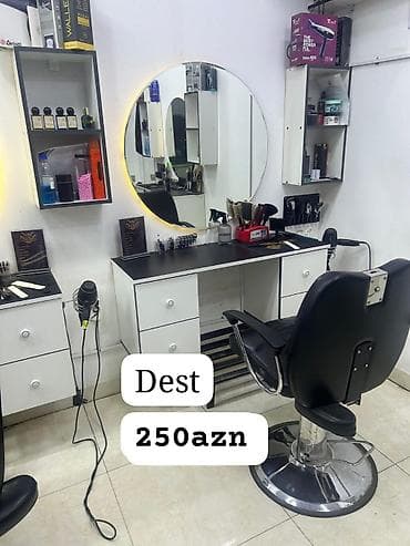 Bərbər/mehmanxana üçün işçi masa və kreslo dəsti - Dəst: güzgülü işçi