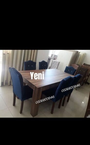 Qonaq otağı üçün, Yeni, Açılmayan, Dördbucaq masa, 6 stul