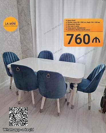 mini laqonda: Qonaq otağı üçün, Açılan, Dördbucaq masa, 6 stul — 1