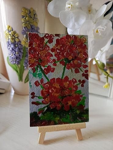 papaq şəkiləri: Mini yağlı boya tablolar dəsti - Mövzu və kompozisiya: 1) Şüşə — 5