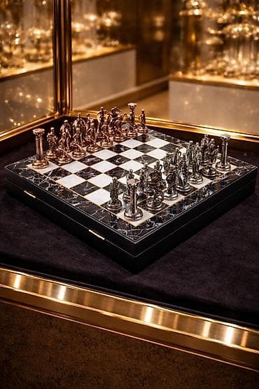 İdman çantaları: Lüks Şahmat Dəsti – mərmər effektli taxta və metall fiqurlar - Taxta — 1