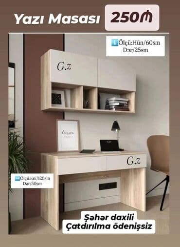 Düz masa, Stulsuz, Polkalı, Siyirməli, Teksturalı laminat