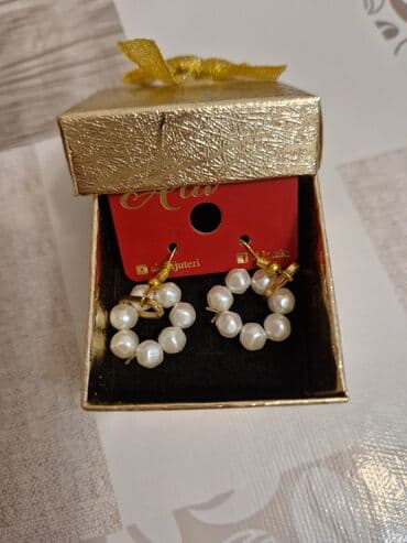 qizil sirga type 0: İnci detallı halqa sırğalar - Model: Kiçik halqa forması, ağ inci — 3