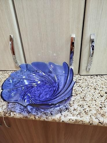 Bənövşəyi rəngli şüşə salat qabı - Material: qalın, şəffaf şüşə - — 1
