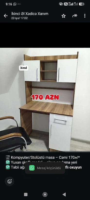 ag masa: 🖥️ Kompyuter/Stolüstü masa – Cəmi 170₼!* ✅ Yuxarı şkaflı model – — 1