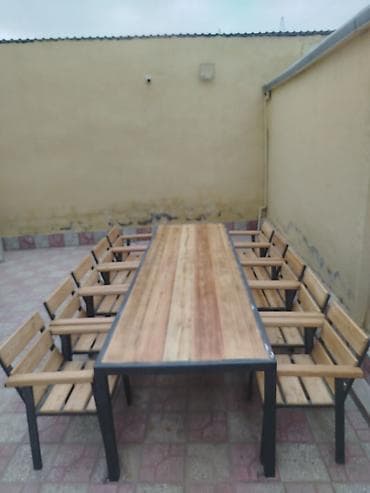 ev bag: Dördbucaq masa, 10 stul, Açılmayan, Skameykalar ilə, Taxta — 7