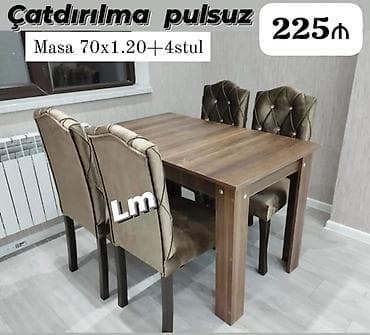 i̇şlənmiş taxt: Məhsul: Yemək masası dəsti Tərkib: - 1 ədəd masa - 4 ədəd stul Ölçü — 1