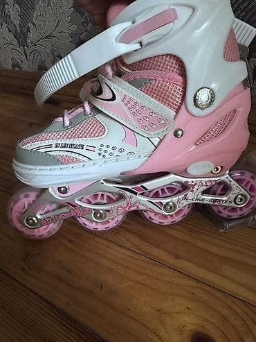 Uşaq üçün təkərli rolik, paten - Rəng: çəhrayı–ağ–boz - Korpus: sərt — 4