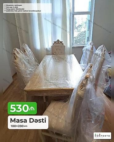oturaca: Məhsul: Klasik üslubda “Masa Dəsti” - Ölçü: 100×200 sm - Komplekt: 1 — 1