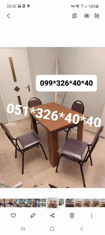 Masa və oturacaq dəstləri: Qonaq otağı üçün, Yeni, Açılan, Dördbucaq masa, 4 stul — 28