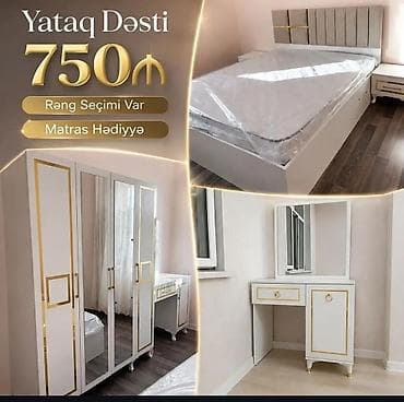 reception masa: Yataq dəsti – zərif qızılı detallar və ağ rəngdə modern dizayn — 1