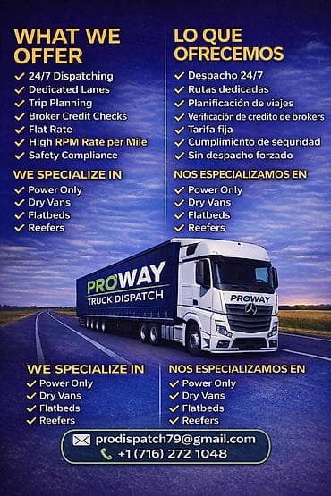 PROWAY Truck Dispatch – yük daşıma dispeçer xidməti Xidmətlər: - 24/7