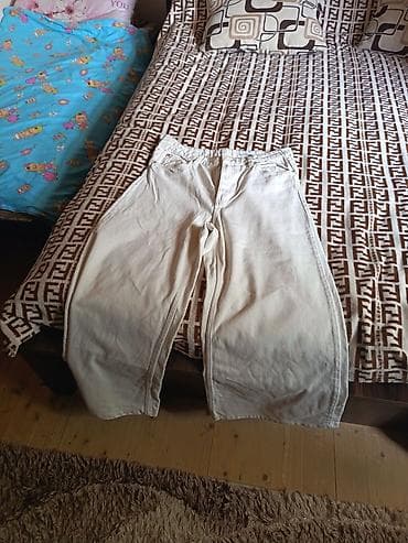 boş şalvar oğlan üçün: Ağ rəngli geniş kəsimli cins şalvar - Model: Super Wide Leg (etiketdə — 4