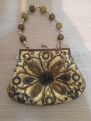 yaşam çiçəyi: Bəzəkli əl çantası/klatç - Rəng: qızılı tonlarda - Material: atlas — 1
