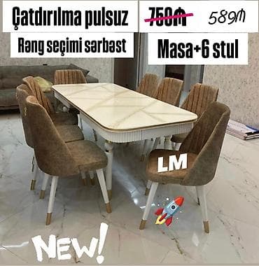 mermer tozu: Mətbəx üçün, Yeni, Açılmayan, Dördbucaq masa, 6 stul — 1