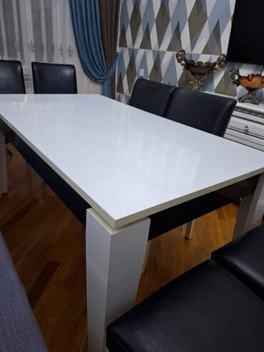 fırlanan stollar: İşlənmiş, Açılan, Dördbucaq masa, 6 stul — 6