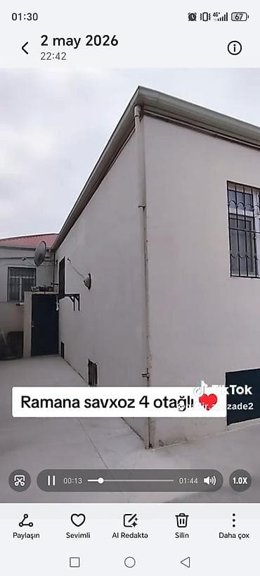 ramanada satilan bina evleri: Ramana sovxoz ərazisində 4 otaqlı mənzil/ev. Xüsusiyyətlər: - Geniş — 7