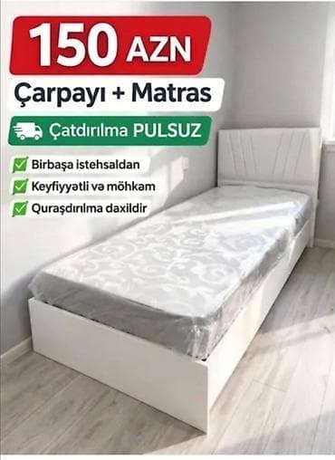 Ev üçün mebel: Yeni, Təknəfərlik çarpayı, Bazasız, Matras ilə, Siyirməsiz, Azərbaycan — 1