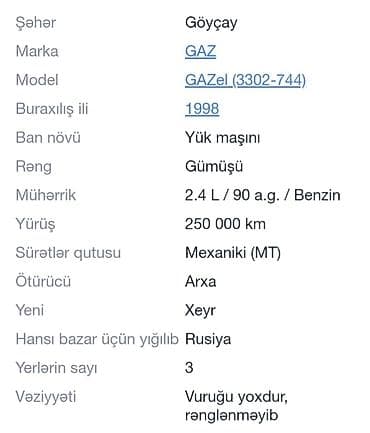tufan m50 satilir: QAZ GAZel: 2.4 l | 1998 il 250000 km — 7