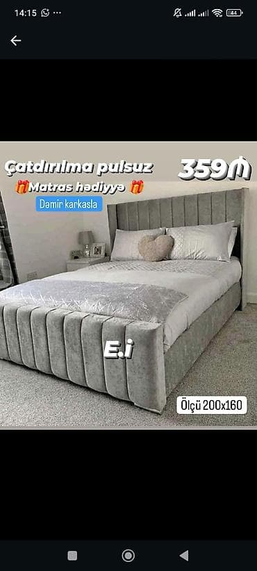 Çarpayılar: Məhsul: Yumşaq başlıqlı iki nəfərlik çarpayı - Ölçü: 200 x 160 sm - — 1