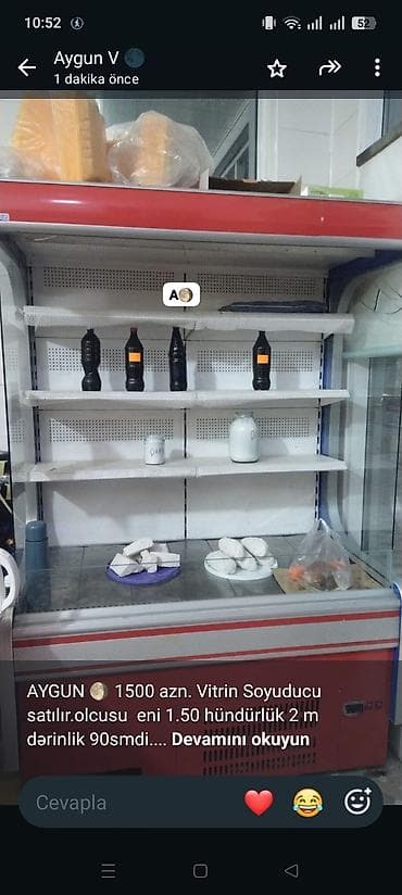 soyuducu gence: AYGUN 🌖 1500 azn. Vitrin Soyuducu satılır.olcusu eni 1.50 hündürlük — 1