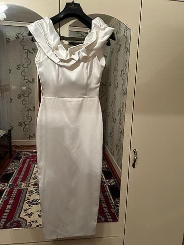 Qadın geyimləri: Ağ rəngli zərif ziyafət/gecə donu - Model: dar siluetli, dizdən aşağı — 8