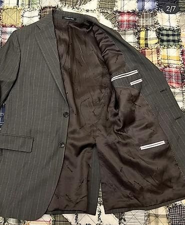 hamam xalat: İtaliya istehsalı klassik ştrixli kişi pencəyi - Rəng: tünd boz, incə — 2