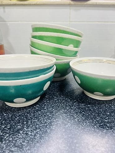 kəndir: Kasalar, 12 ədədli dəst, rəng - Yaşıl, Keramika, SSRİ — 4