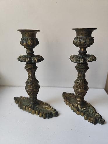şamdanlar: İki ədəd dekorativ şamdan dəsti - Material: bürünc tökmə - Üslub — 1