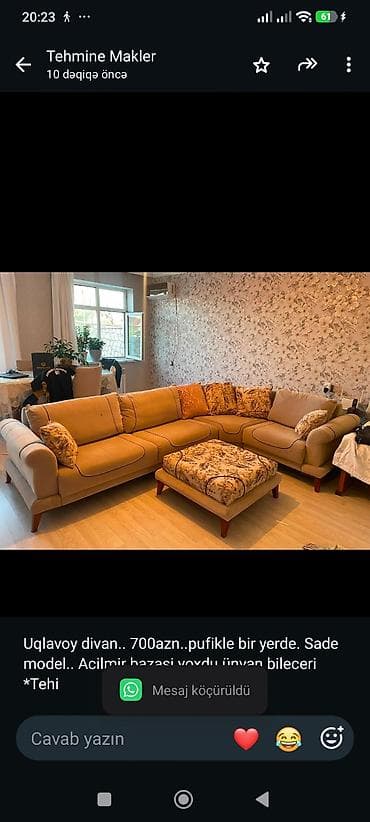 divan pufik: Uqlavoy divan. 700azn. pufikle bir yerde. Sade model. Acilmir bazasi — 1