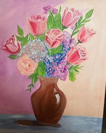 Akril tablo – “Vazoda çiçəklər” - Texnika: akril boya, kətan üzərində