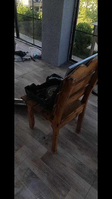 piknik ucun stol stul: Taxta masa və skamya dəsti - Material: tam ağac (taxta lövhələrdən — 3