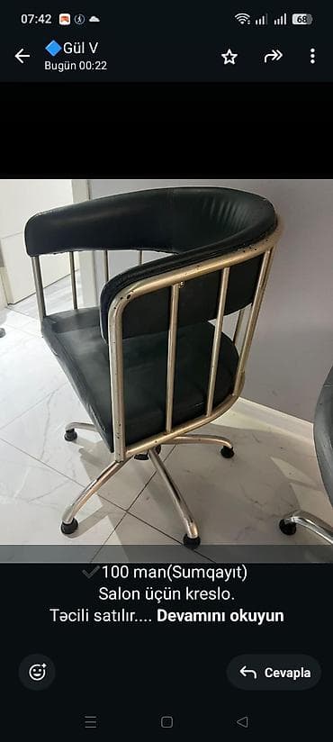 Мебель на заказ: ✔️100 man(Sumqayıt) Salon üçün kreslo. Təcili satılır. Vpp Yg44~X — 1