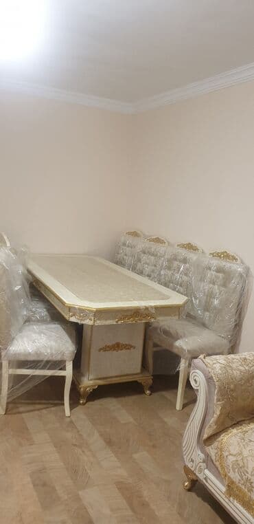 plastik stul: Qonaq otağı üçün, İşlənmiş, Açılmayan, Dördbucaq masa, 8 stul — 1