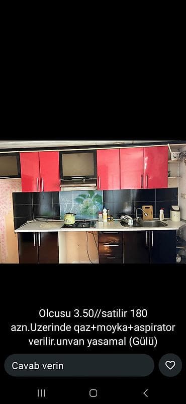 Mətbəx mebeli dəsti - Ölçü: 3.50 m - Komplektə daxildir: qaz plitəsi