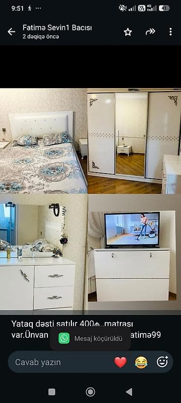 yeni guneslide satilan evler: Yataq dəsti satılır 400₼. matrası var.Ünvan Yeni — 1