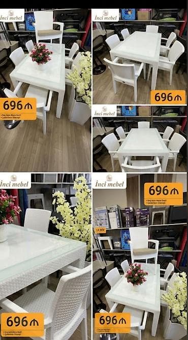 2 el mebel: Yeni, Dördbucaq masa, 6 stul, Açılmayan, Stullar ilə, Həsir toxunuşlu — 10