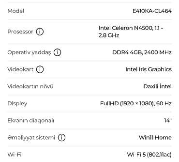 notebook kredit: ASUS noutbuk Xüsusiyyətləri axrıncı şəkillərdə qeyd olunub, sadəcə 4 — 7
