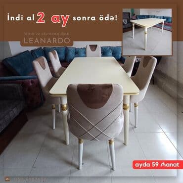 oturacaqlarin uzlenmesi: Mətbəx üçün, Yeni, Açılan, Dördbucaq masa, 6 stul — 6