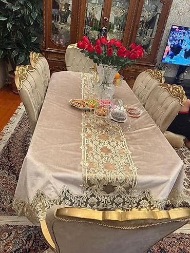 qabağ stolu: Qonaq otağı üçün, Dördbucaq masa, 6 stul — 1