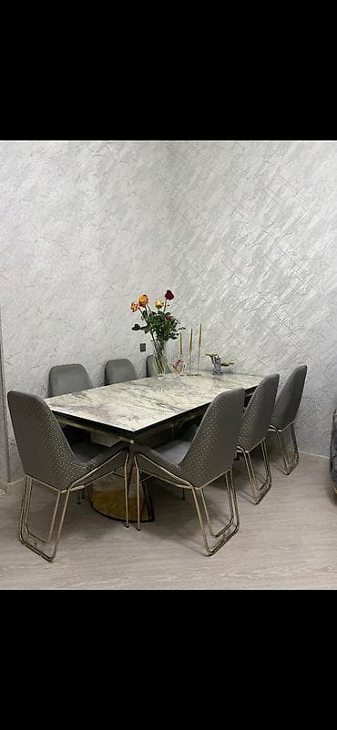 taxta stul: Qonaq otağı üçün, Açılmayan, Dördbucaq masa, 8 stul — 1