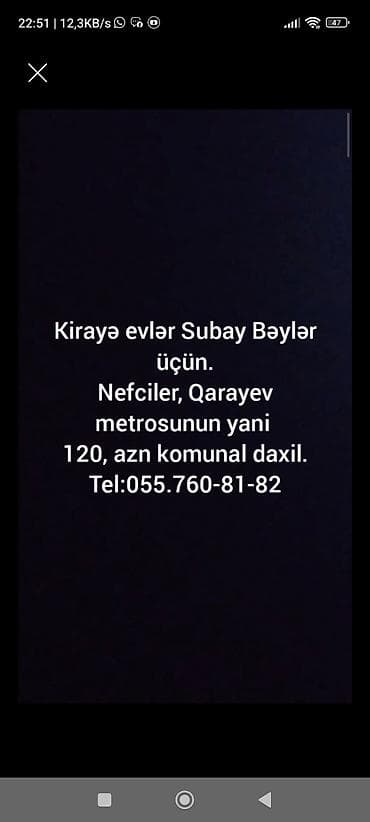 gunluk saatliq evler: Kirayə evlər – Nefçilər və Qarayev metrolarının yaxınlığı - 1 və 2 — 2