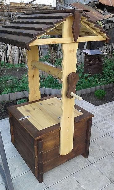 Bağ üçün taxta dekorativ quyunun maketi - Material: tamamilə ağacdan