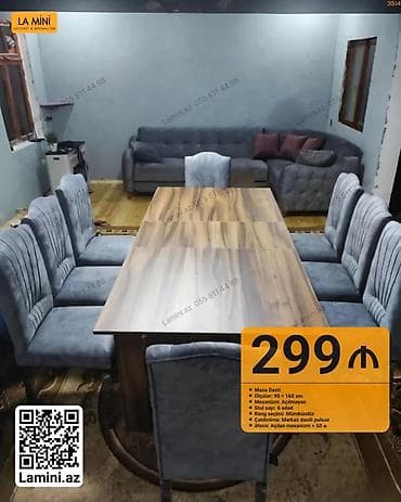 Mətbəx üçün, Açılmayan, Dördbucaq masa, 6 stul — 1